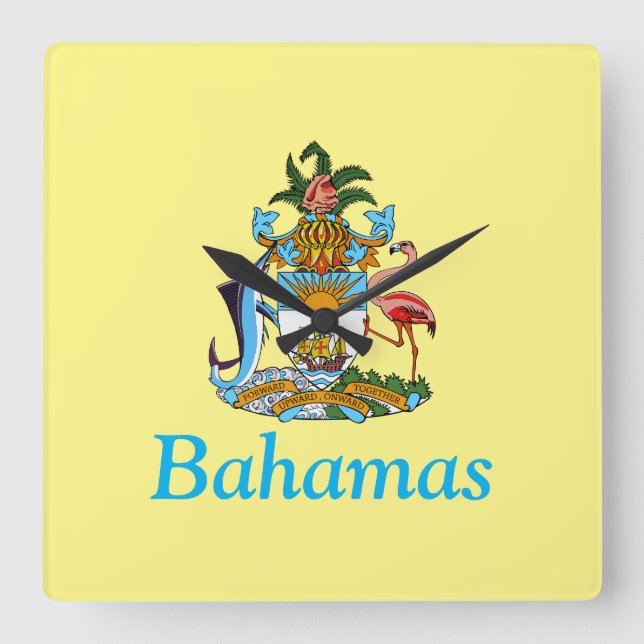 Bahamas with Coat of Arms (Caribbean Paradise) Square Wall Clock (Front)