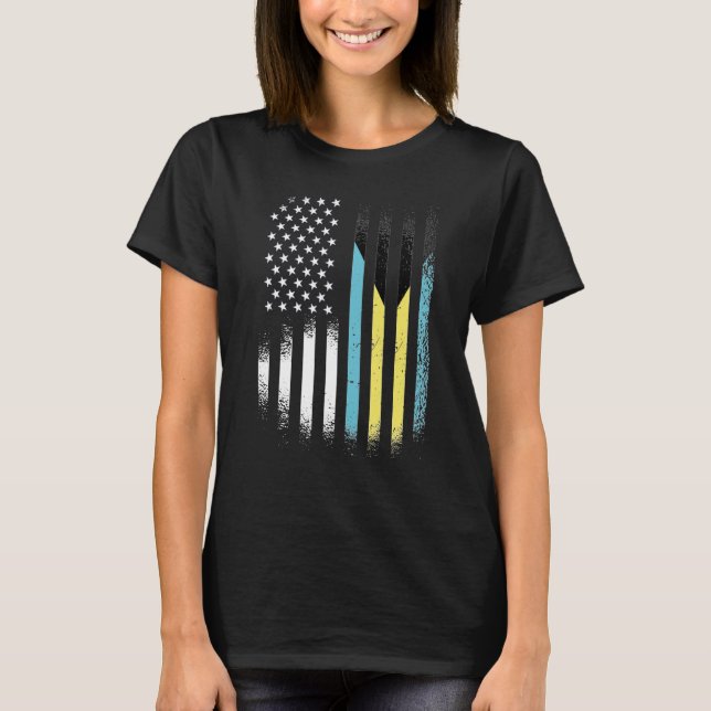 Bahamian American Patriot Grown Country USA Flags  T-Shirt (Front)