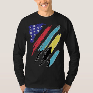 Bahamian American Patriot Grown Heart Flag Stripes T-Shirt