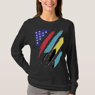 Bahamian American Patriot Grown Heart Flag Stripes T-Shirt