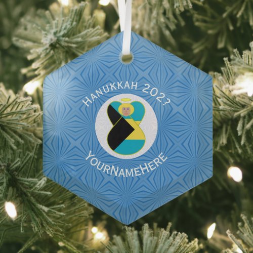 Bahamian Flag Angel Hanukkah Blonde Glass Ornament