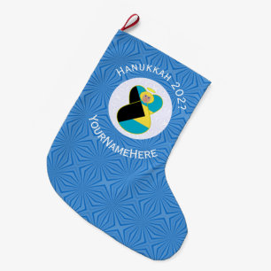 Bahamian Flag Angel Hanukkah Blonde Large Christmas Stocking