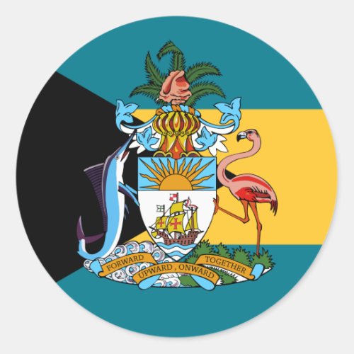 Bahamian Flag  Coat of Arms Flag of The Bahamas Classic Round Sticker