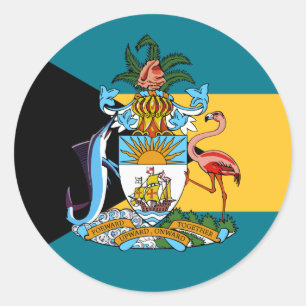 Bahamian Flag & Coat of Arms, Flag of The Bahamas Classic Round Sticker