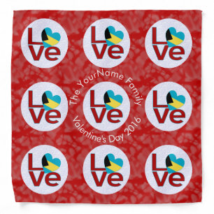 Bahamian Flag Heart LOVE Red Personalized Text Bandana