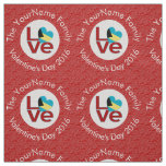 Bahamian Flag Heart LOVE Red Personalized Text  Fabric