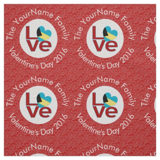 Bahamian Flag Heart LOVE Red Personalized Text  Fabric