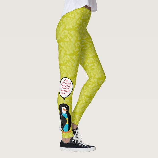 Bahamian Flag Holiday Ms. Penguin Talking Leggings (Right)