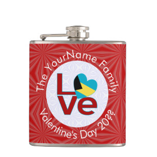 Bahamian Flag Red Letter LOVE Flag Personalized Flask