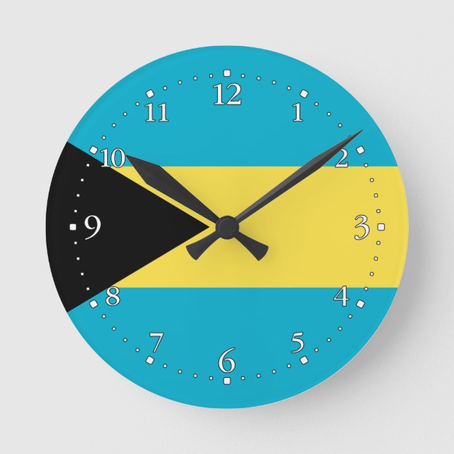 Bahamian Flag Round Clock (Front)