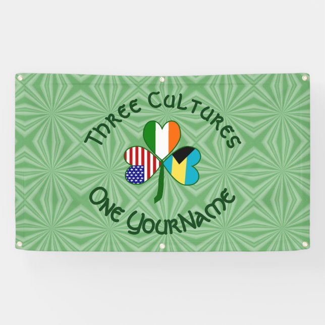 Bahamian Irish American Flags Shamrock Personalize Banner (Horizontal)