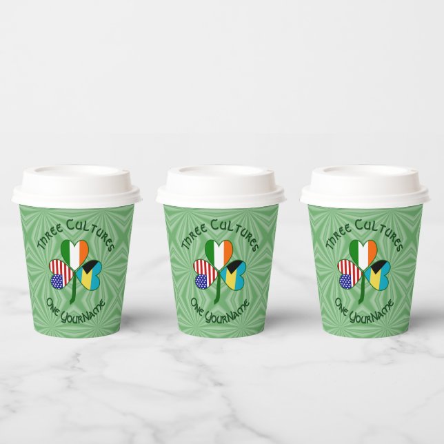 Bahamian Irish American Shamrock Personalized Text Paper Cups (Multi)