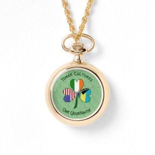 Bahamian Irish USA Shamrock Personalized  Watch
