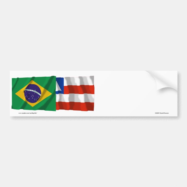 Bahia & Brazil Waving Flags Bumper Sticker (Front)