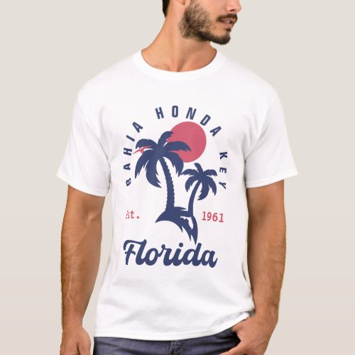 Bahia Honda Key Florida Vintage Palm Tree Souvenir T_Shirt