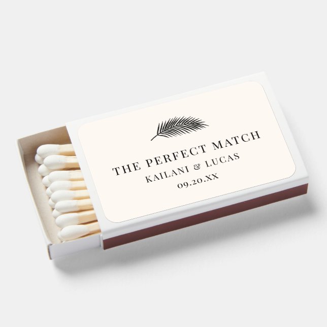 Bahia Minimal Palm Leaf Wedding Matchboxes (Front Open)