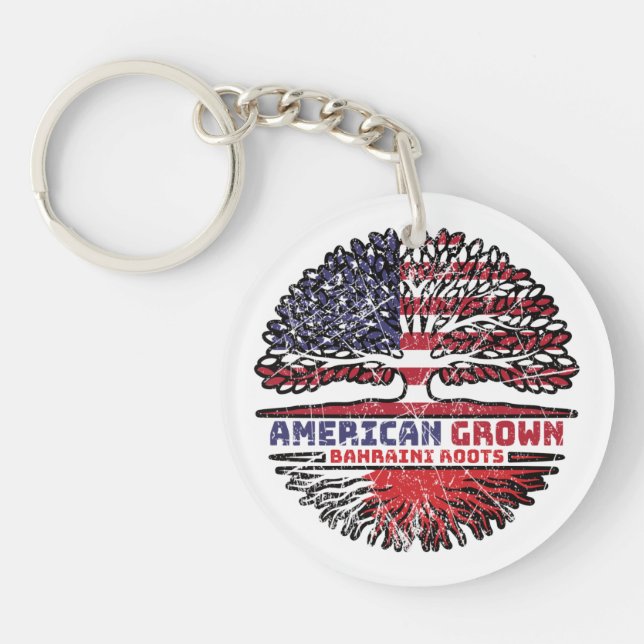 Bahrain Bahraini American USA Tree Roots Flag Keychain (Front)