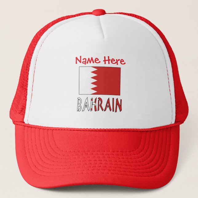Bahrain Bahraini Flag Red Personalized Trucker Hat (Front)
