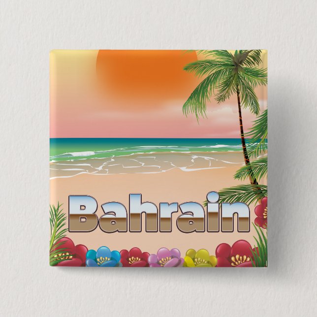 Bahrain beach travel poster button (Front)