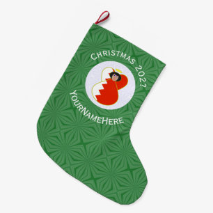 Bahrain Flag Angel Christmas Personalized  Large Christmas Stocking