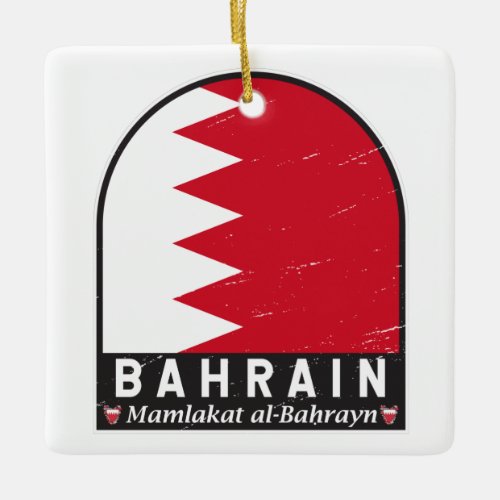 Bahrain Flag Emblem Distressed Vintage Ceramic Ornament