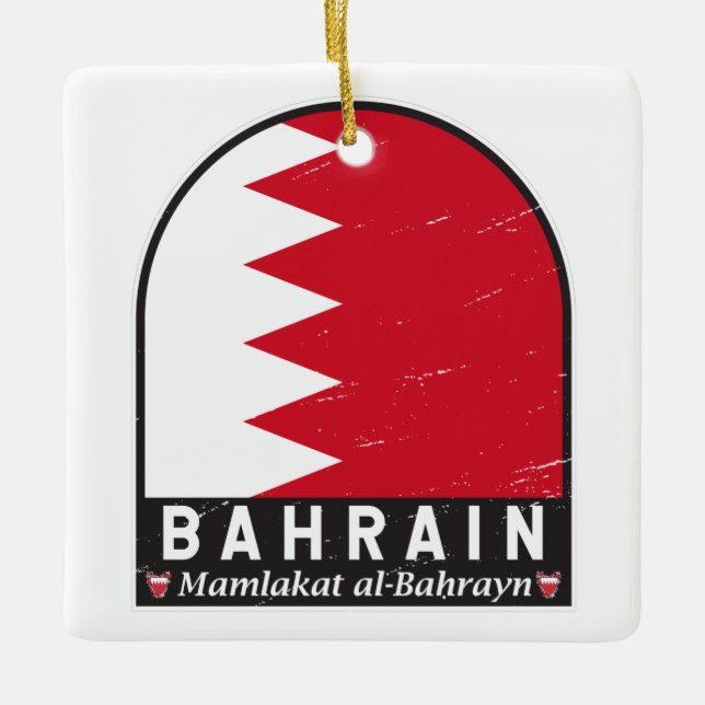Bahrain Flag Emblem Distressed Vintage Ceramic Ornament (Front)