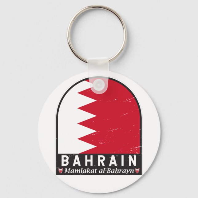Bahrain Flag Emblem Distressed Vintage Keychain (Front)