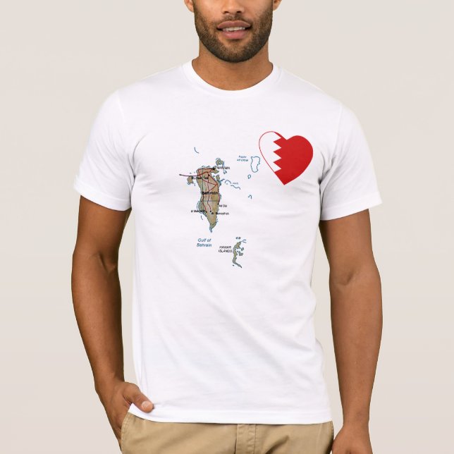 Bahrain Flag Heart and Map T-Shirt (Front)