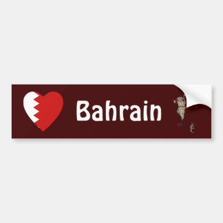 Bahrain Flag Heart + Map Bumper Sticker