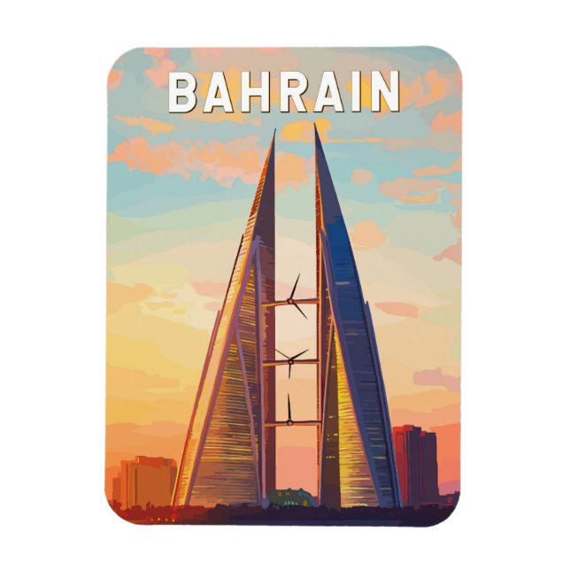 Bahrain Illustration Travel Art Vintage Magnet (Vertical)