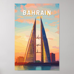 Bahrain Illustration Travel Art Vintage Poster