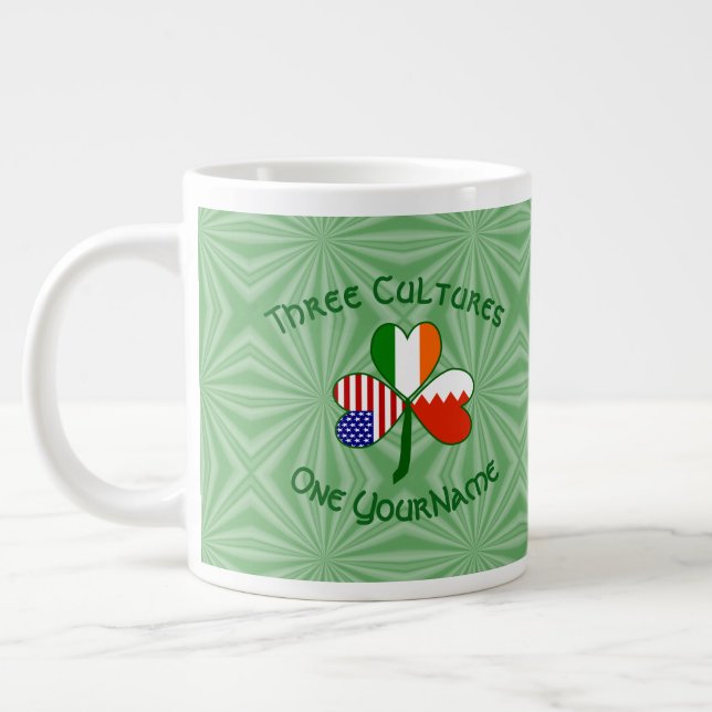 Bahrain Ireland USA Shamrock Flag Personalized  Giant Coffee Mug (Left)