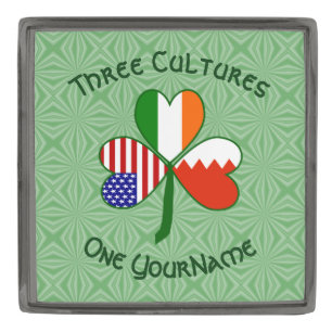 Bahrain Ireland USA Shamrock Flag Personalized Gunmetal Finish Lapel Pin