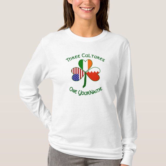 Bahrain Ireland USA Shamrock Flag Personalized  T-Shirt (Front)