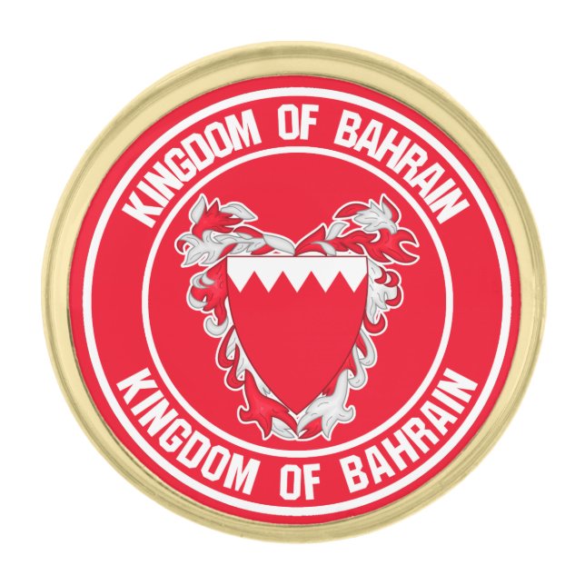 Bahrain Round Emblem Gold Finish Lapel Pin (Front)