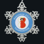 Bahraini Angel Hanukkah Flag Personalized  Snowflake Pewter Christmas Ornament<br><div class="desc">Hanukkah decor snowflake pewter ornament features an angel wearing the red and white flag of Bahrain. The Bahraini angel is found inside a white circle of squiggly squares. It is surrounded by blue squiggly squares to celebrate Hanukkah. Designed for families with multiple religions. You can add your own text or...</div>