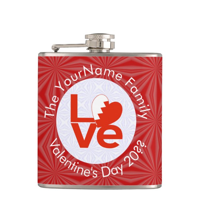 Bahraini Flag Heart LOVE Red Personalized Text  Flask (Front)