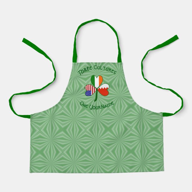 Bahraini Irish American Flags Shamrock Personalize Apron (Front)