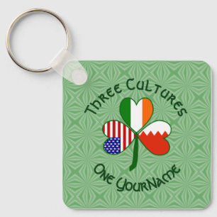 Bahraini Irish American Flags Shamrock Personalize Keychain