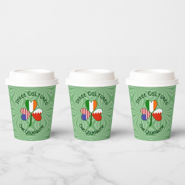 Bahraini Irish American Flags Shamrock Personalize Paper Cups (Multi)