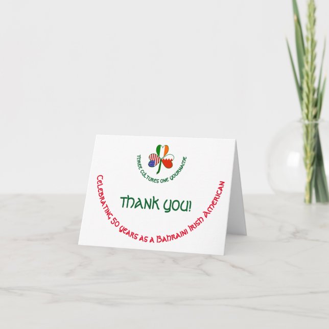 Bahraini Irish American Shamrock Thank You Card (Front)
