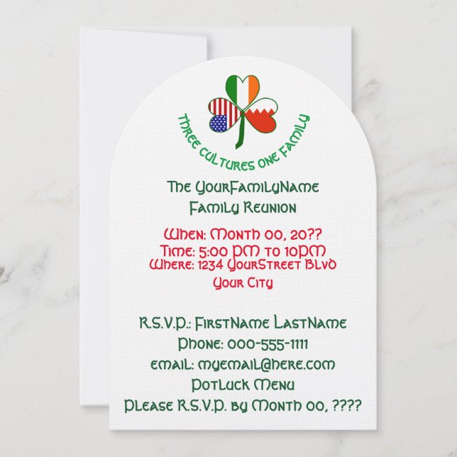 Bahraini Irish USA Shamrock Family Reunion Invitation (Front)