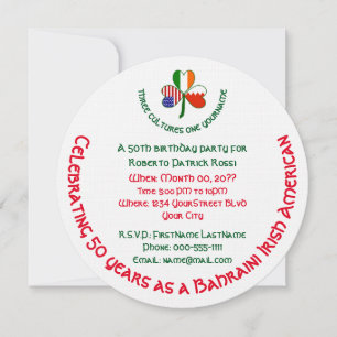 Bahraini Irish USA Shamrock Personalized Birthday Invitation