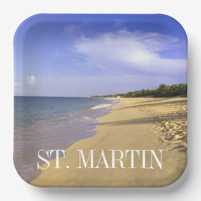 Baie Longue Long Bay Beach, St. Martin Paper Plates (Front)