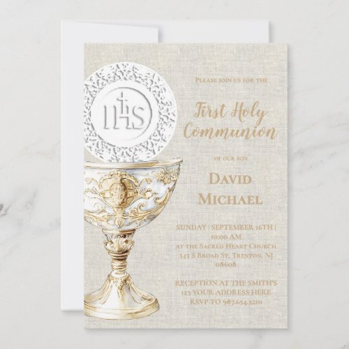baige texture background First Holy Communion Invitation