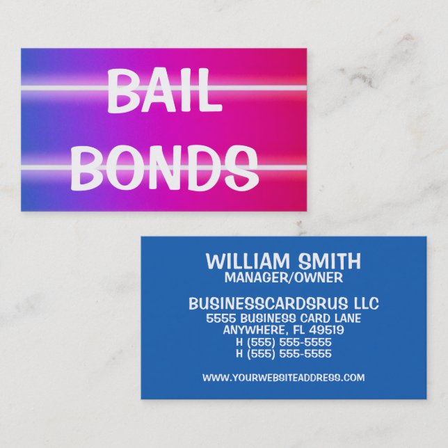Bail Bonds Bright Colorful Business Card (Front/Back)