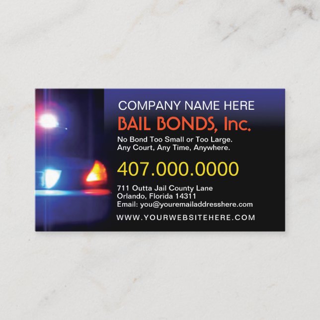 Bail Bonds Customizable Business Card Template (Front)