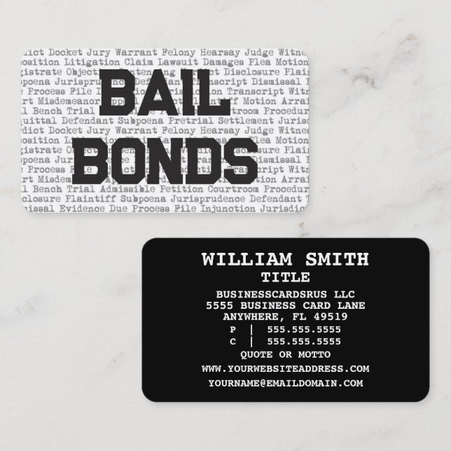 Bail Bonds Legal Words Business Card (Front/Back)
