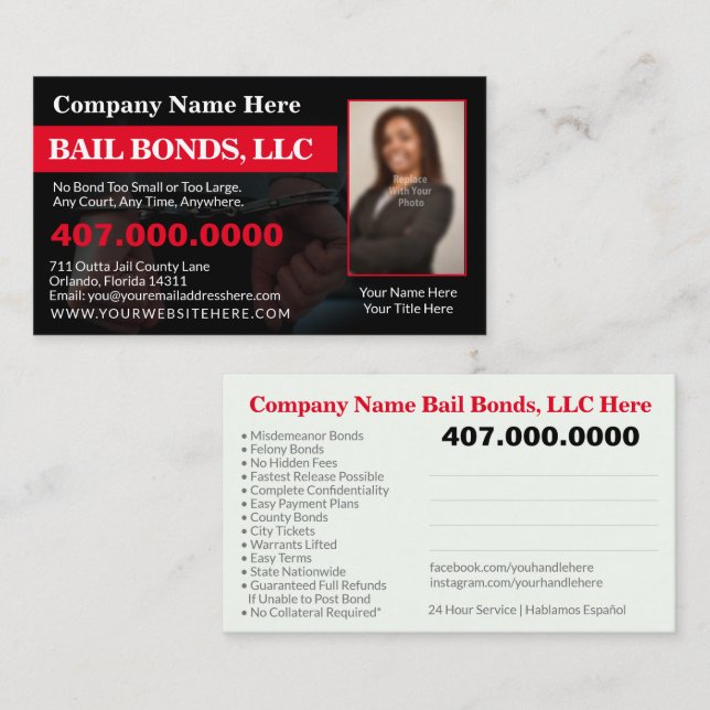 Bail Bonds Photo Customize Business Card Template (Front/Back)