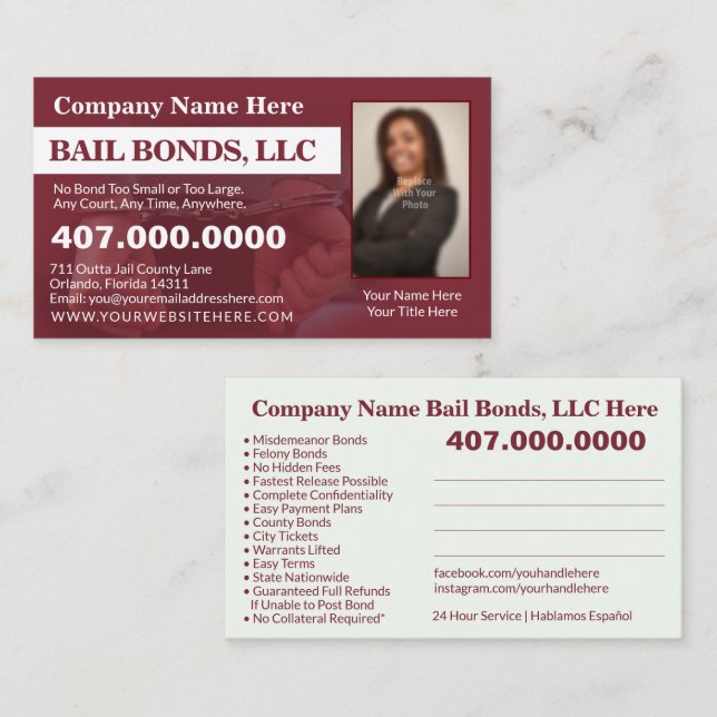 Bail Bonds Photo Customize Business Card Template (Front/Back)